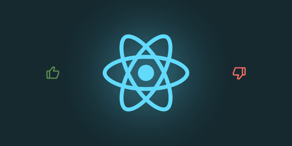 React Native logo with like and dislike icons